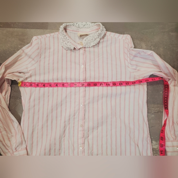 Sezane Gina Button Down Long Sleeve Cotton Shirt. White, Pink Striped. 6US. Lace - Picture 14 of 16